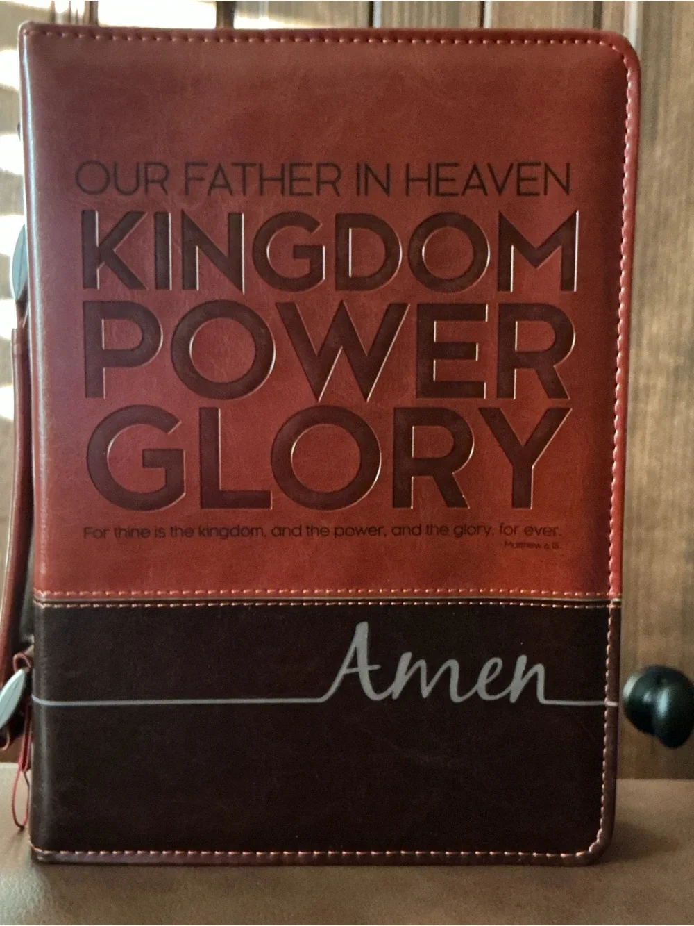 Amen Embossed Kingdom Power Glory Bible Cover - Brown
